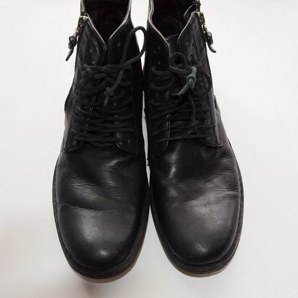 John Varvatos USA Barrett Multi Eyelet Lace Black Leather Boots EUC! - Picture 4 of 8